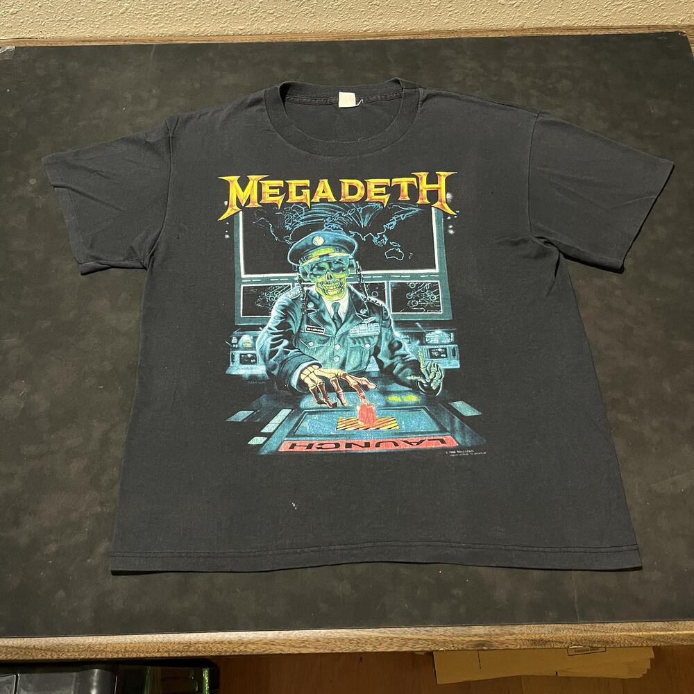 Vintage Megadeth Sportswear Shirt Mens Large Black 1990 Tour Metal Graphic 90s